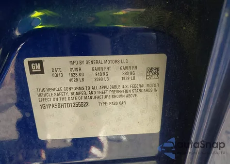 2013 Chevrolet Cruze Ls Auto из США, поврежденный, VIN 1G1PA5SH7D7255522